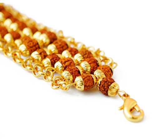 Браслет метал + рудракша 2 линии