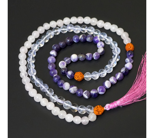 Чітки кам'яні Аметист, Кришталь, Рожевий кварц P-Beads-050