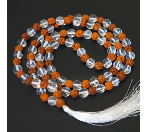 Чітки кам'яні з Гірського кришталю з рудракшею P-Beads-020
