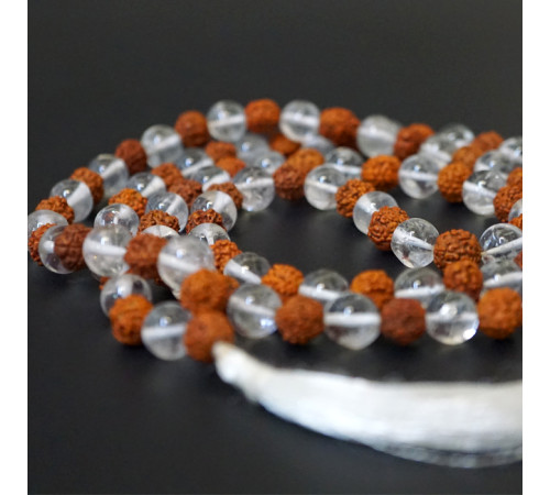 Чітки кам'яні з Гірського кришталю з рудракшею P-Beads-020