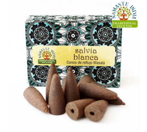Ароматичні конуси Біла шавлія Namaste India Back Flow cones White sage