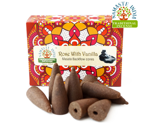 Ароматичні конуси Троянда з ваніллю Namaste India Back Flow cones Rose Vanilla