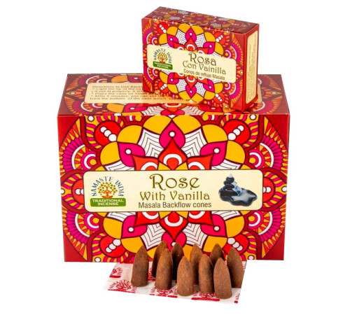 Ароматичні конуси Троянда з ваніллю Namaste India Back Flow cones Rose Vanilla
