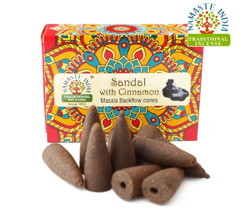 Ароматичні конуси Сандал з корицею Namaste India Back Flow cones Sandal cinnamon