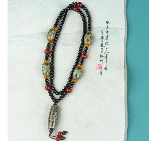 Кольє ДЗІ 9 очей і чотири на 3 ока Зелено-коричнева