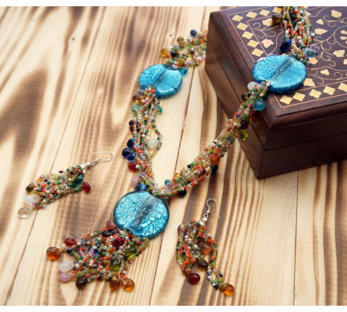 Комплект намисто + сережки ACCESSORY Синє скло